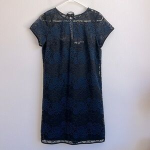 NWT LOFT black & blue lace overlay short sleeve mini dress